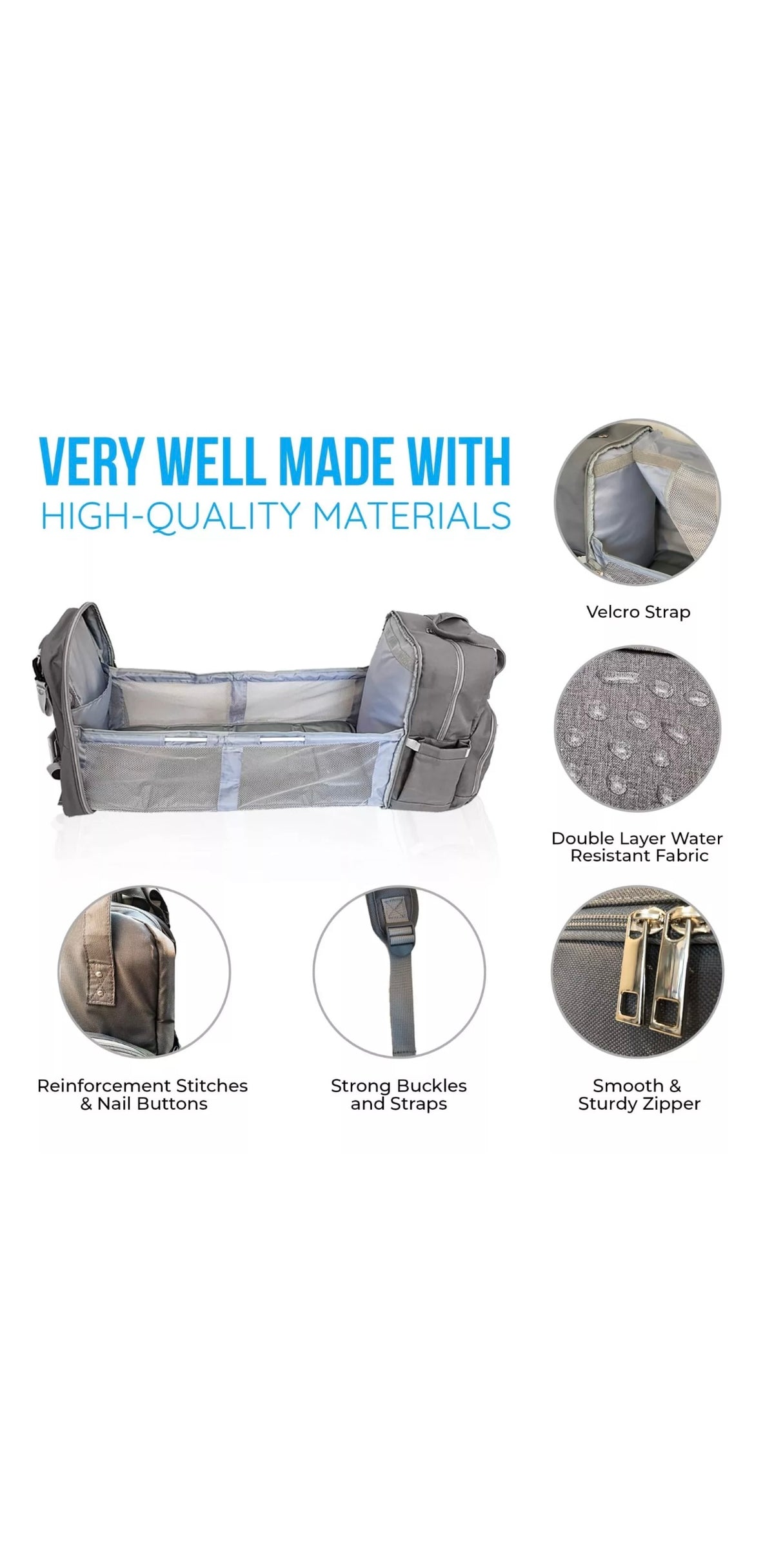 American Smart MoonBaby backpack diaper bag with foldable changing station, portable crib, and bassinet for babies and toddlers.