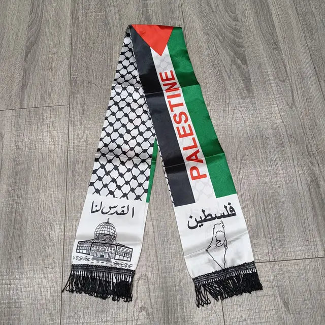 Aerlxemrbrae Palestine flag Custom Scarf palestine national day 14*130cm Scarf Printing Satin Palestinian Flag Scarf - American Smart
