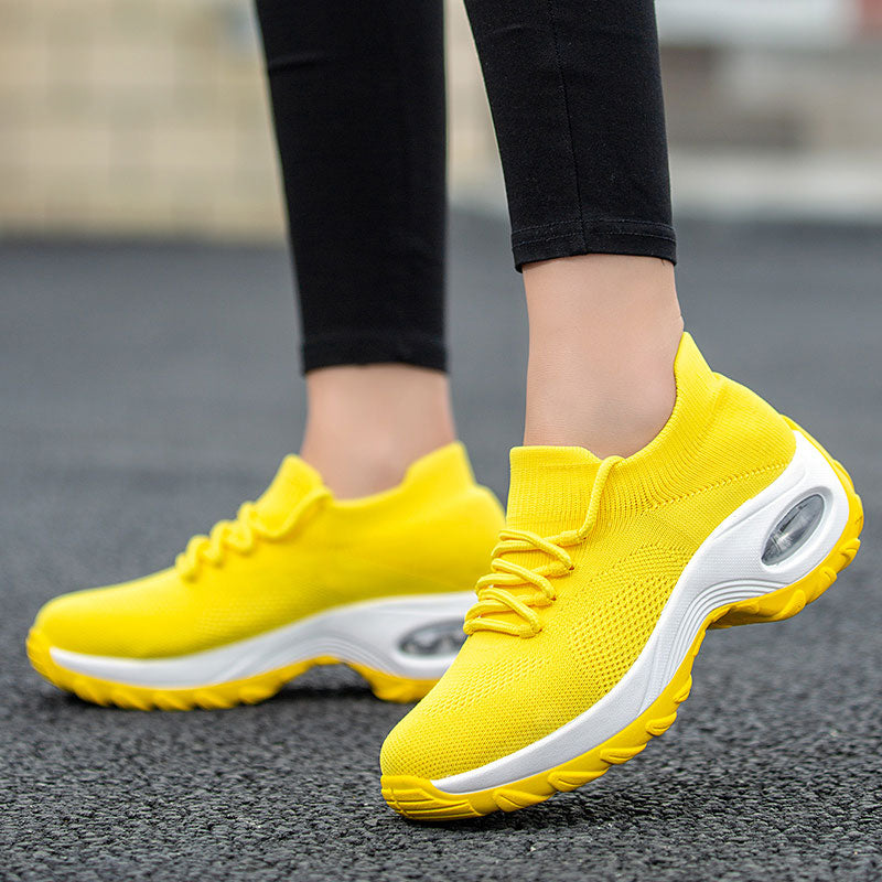 American Smart woven wedge casual shoes for women, high heel sneakers with platform sole, outdoor walking shoes.