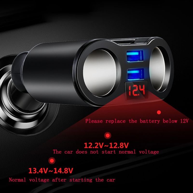 American Smart 12V/24V car power socket splitter with dual USB QC3.0 charger, LED voltmeter for mobile phones, tablets, GPS, SUVs, trucks