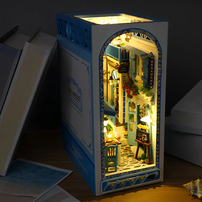 3D wooden bookshelf insert DIY Book Nook Kit by American Smart with warm light, miniature dollhouse decor, perfect for kids' room decor