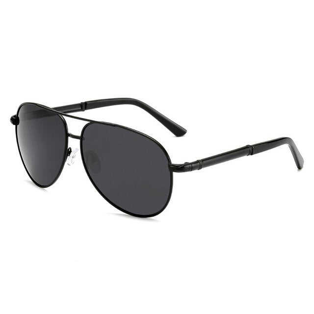 Men's Pilot polarized sunglasses by American Smart EP, stylish black frames with dark tinted lenses for sun protection.