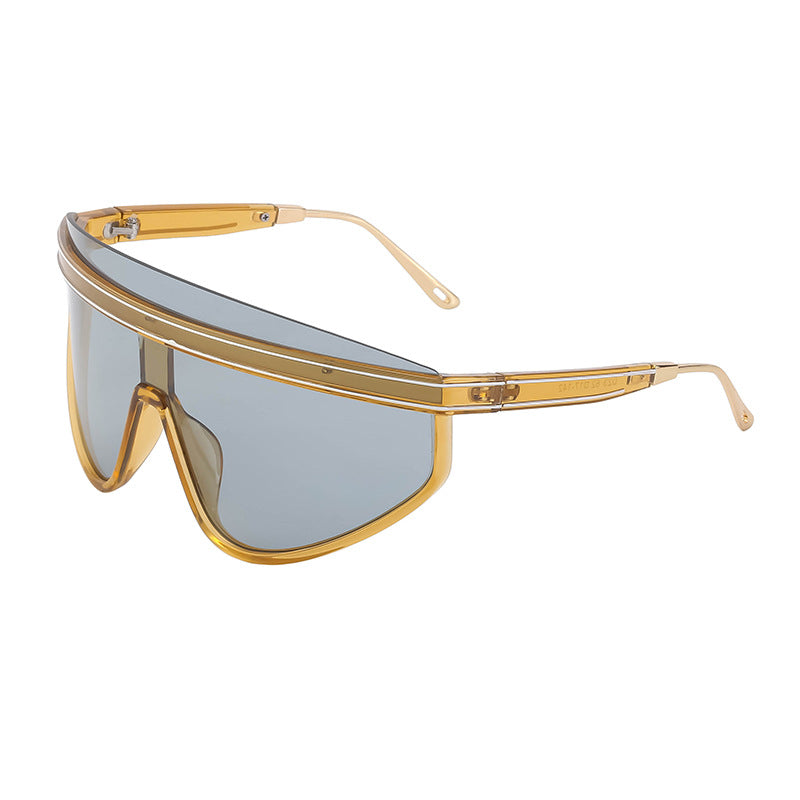 Personalized large frame one-piece lens sunglasses for women with windproof design, high sense style, by American Smart EP