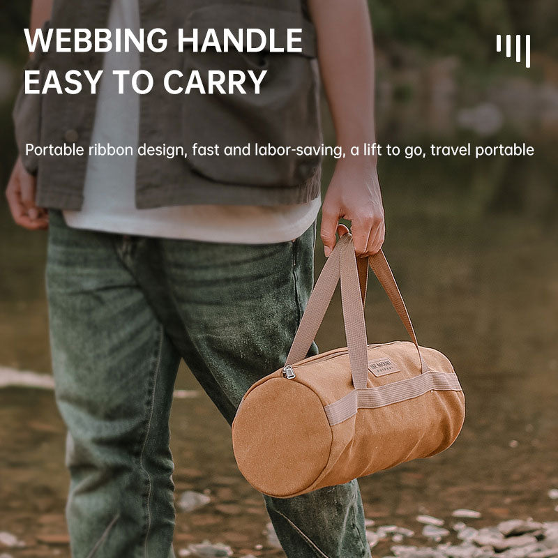 American Smart outdoor camping accessories storage bag with tent wind rope nails and portable cylindrical tool organizer.