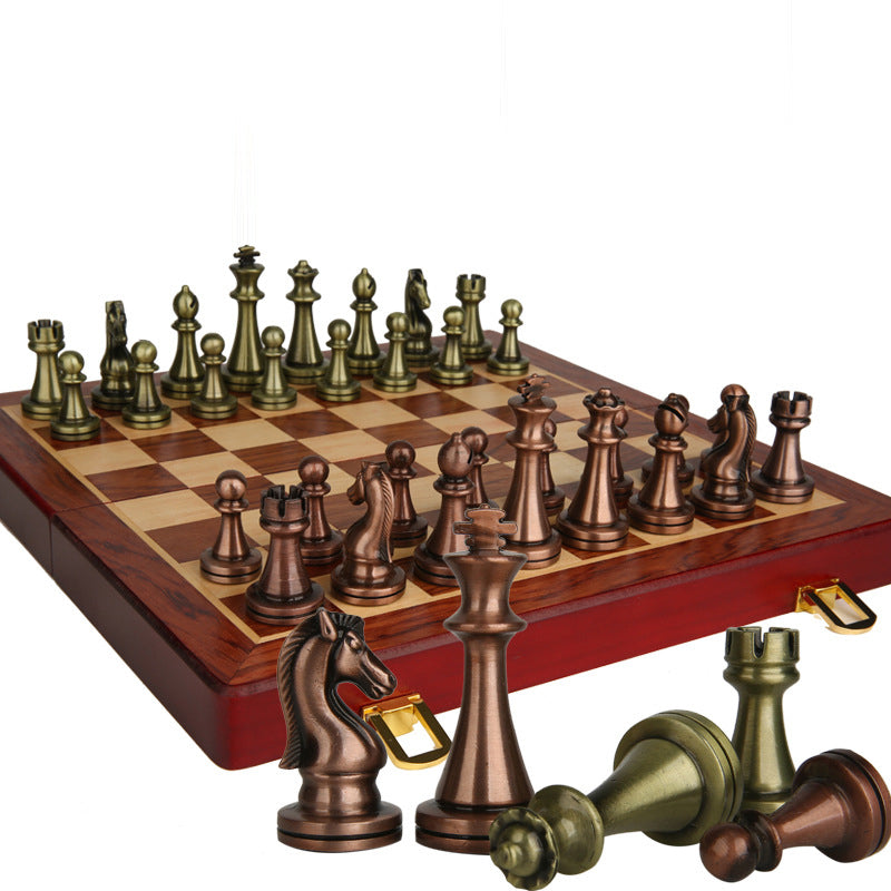 High-end metal chess pieces and wooden chess board in a gift box, Western chess set by American Smart - EP