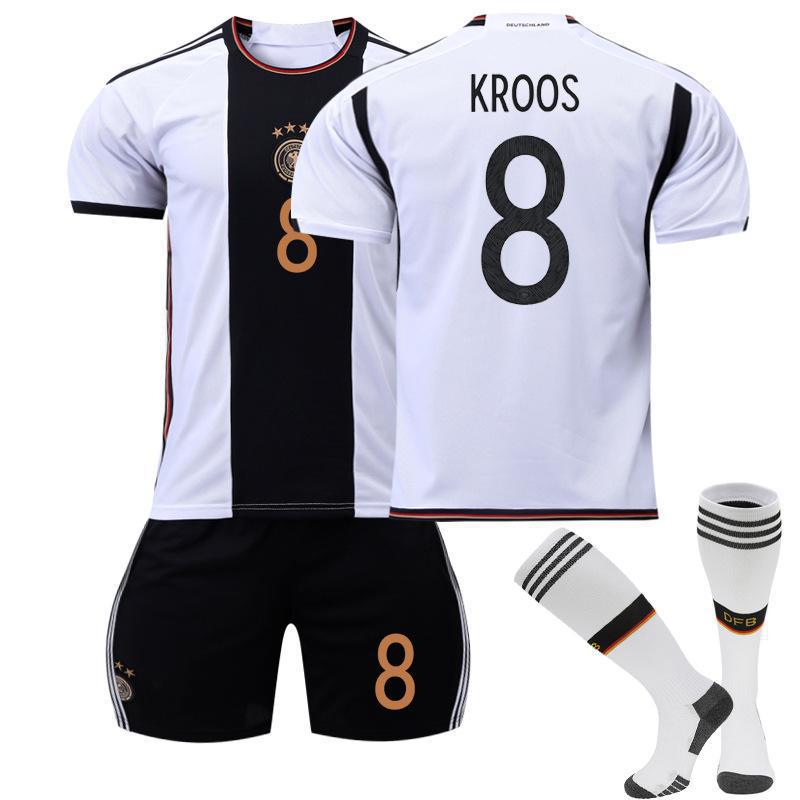 Set of 2022 World Cup Germany soccer shirts by American Smart EP featuring No.13, No.19, No.7, and No.8 jerseys with team logos.