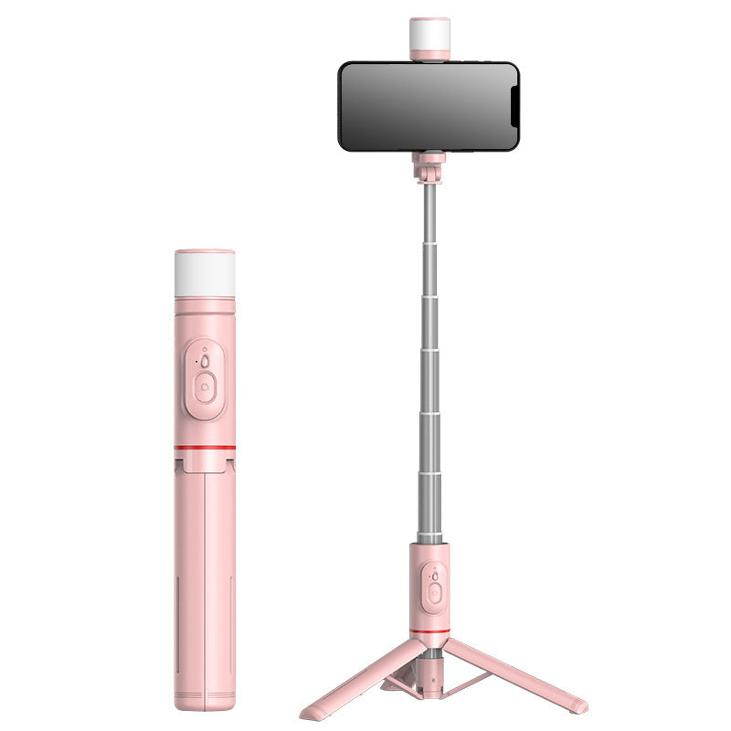American Smart Bluetooth selfie stick with rotating fill light and hidden tripod, ideal for live streaming and mobile photos.