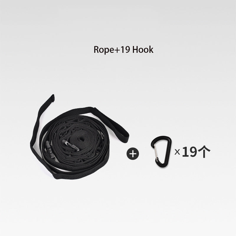 American Smart outdoor camping tent storage rope with 19 hook hangers and adjustable clothesline strap for camping and outdoor use