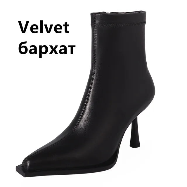 Autumn Winter Women Ankle Boots Elegant Thin High Heels Sexy Party Office Ladies Genuine Leather Shoes Woman New - American Smart