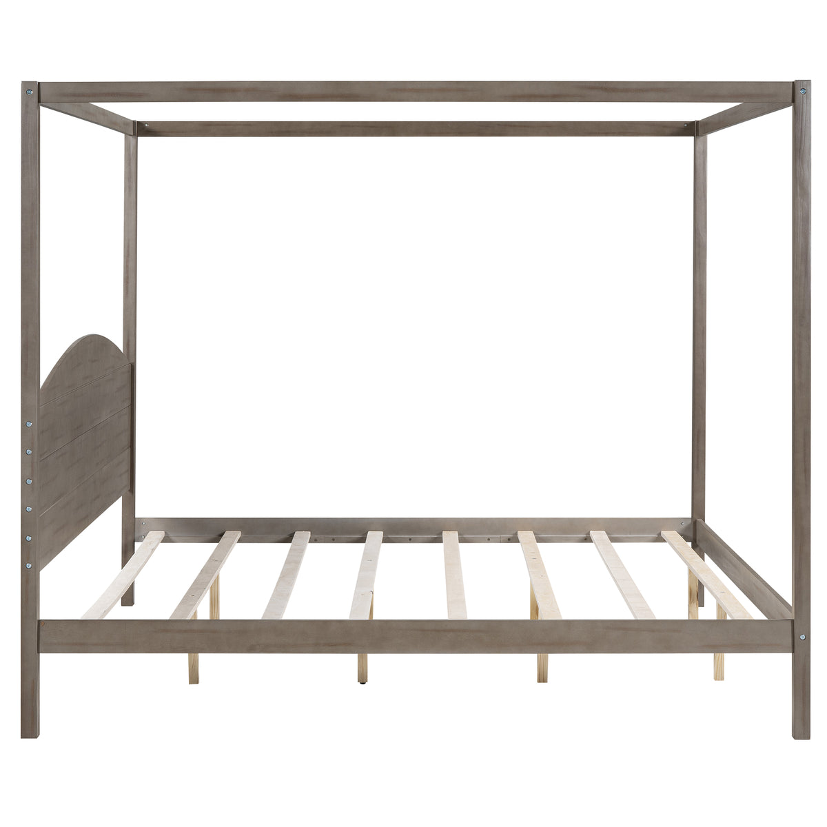 King size American Smart platform bed with brown wash canopy headboard and support legs, modern bedroom furniture