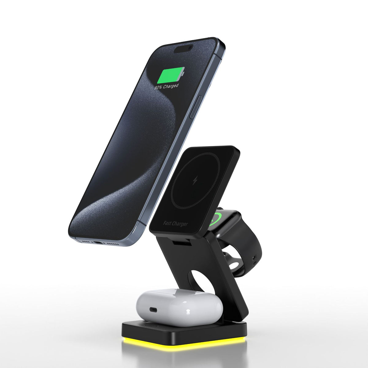 American Smart EP 3-in-1 wireless magnetic foldable charger with stand and holder for iPhone, compatible power adapter included