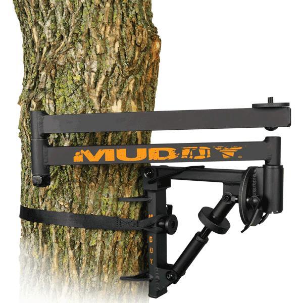 American Smart Outfitter Camera Arm for feeders, scouting cameras, and hunting gear, shown mounted on a tree.