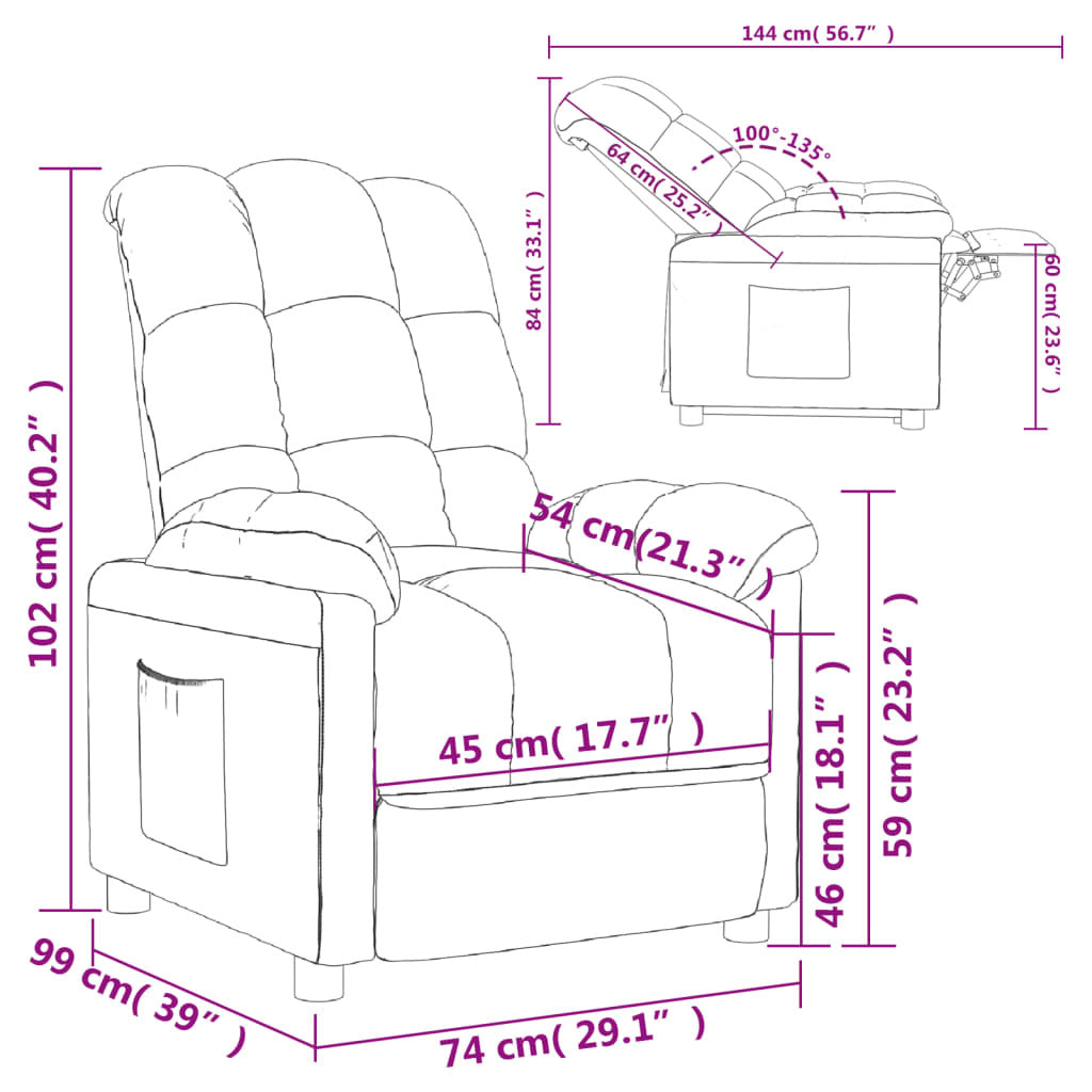 Cream fabric recliner arm chair by American Smart WB, showcasing plush cushioning and modern design.
