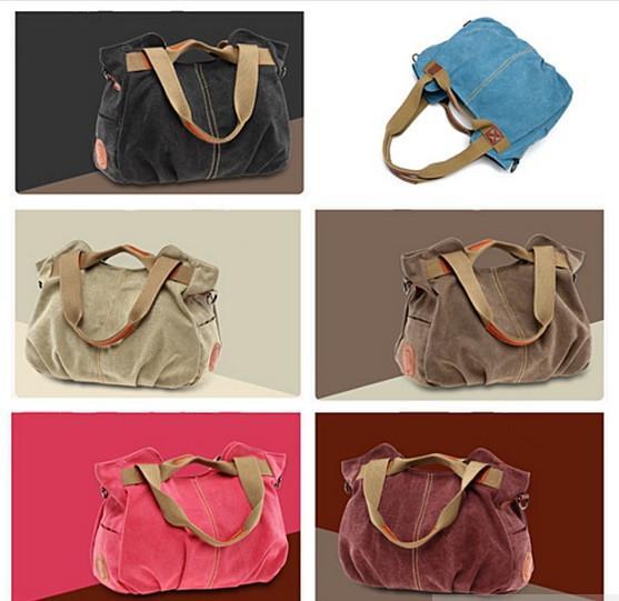 American Smart WB ARM CANDY natural canvas handbag in Very Cherry color, stylish and practical bag with adjustable strap.