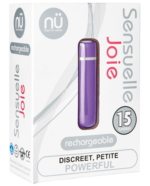 Purple Nu Sensuelle Joie Bullet with 15 functions, compact vibrator from American Smart WB, designed for versatile pleasure.