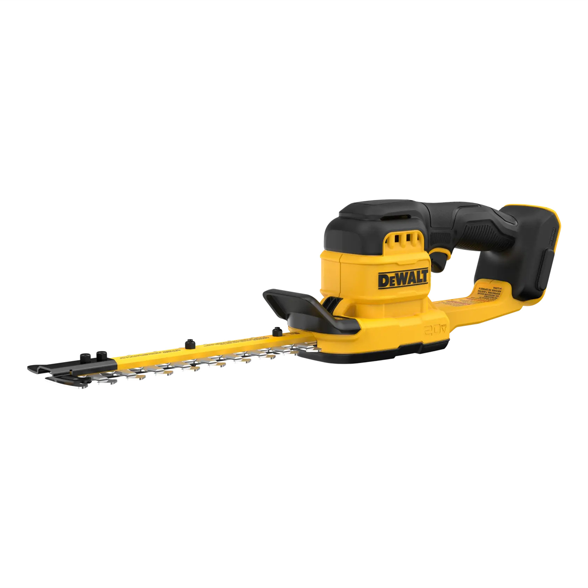 DeWalt 20V MAX 8-inch compact hedge trimmer from American Smart showing the tool with blades and ergonomic handle.