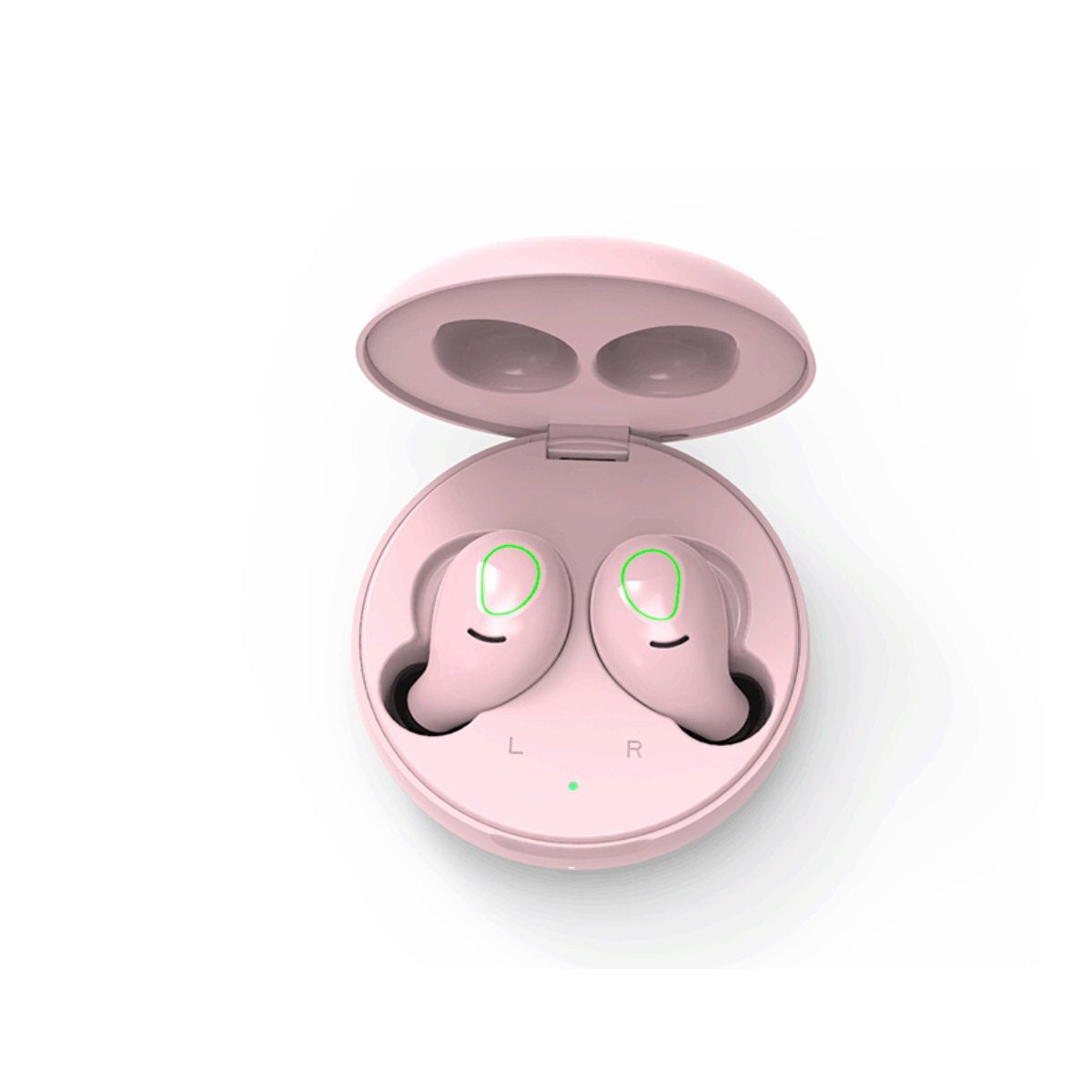 Pink American Smart WB All Charged Up Bluetooth earbuds with wireless charging pad, compact electronic accessories for seamless audio.