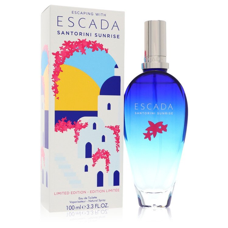 Escada Santorini Sunrise Eau De Toilette spray for women, 3.4 oz, with floral and fruity fragrance notes.