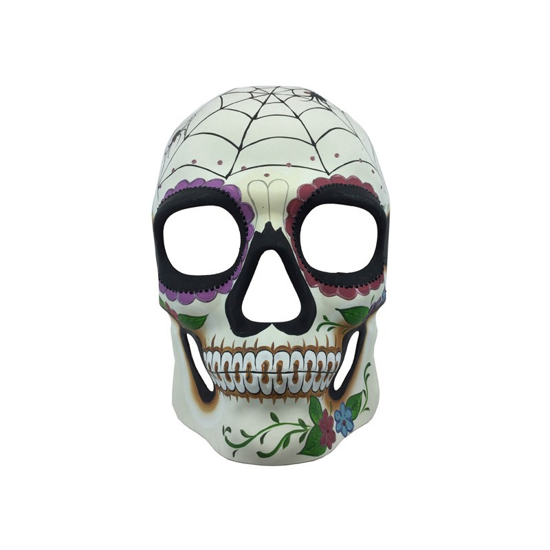 Kbw men's Day of the Dead full face mask with colorful feathers, crafted by American Smart WB, detailed and vibrant for celebrations