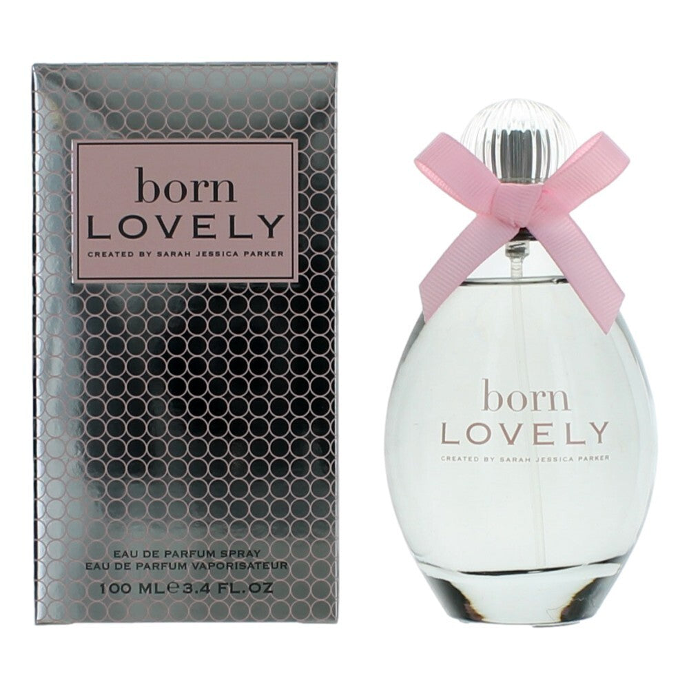 Born Lovely by Sarah Jessica Parker Eau De Parfum spray for women, 3.4 oz, featuring elegant floral fragrance in a sleek bottle