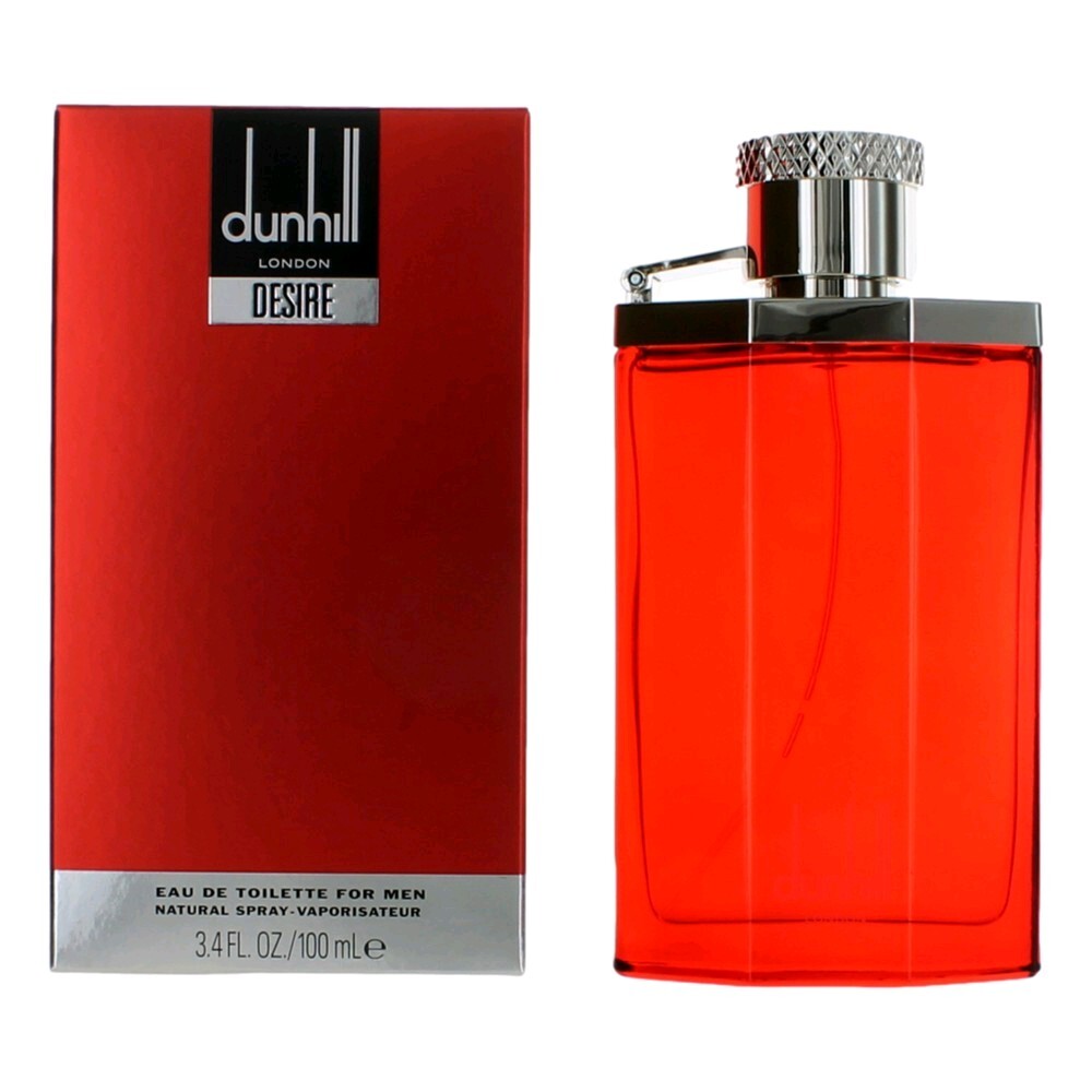 Alfred Dunhill Desire 3.4 oz Eau De Toilette Spray for Men, featuring sleek bottle design and elegant packaging.