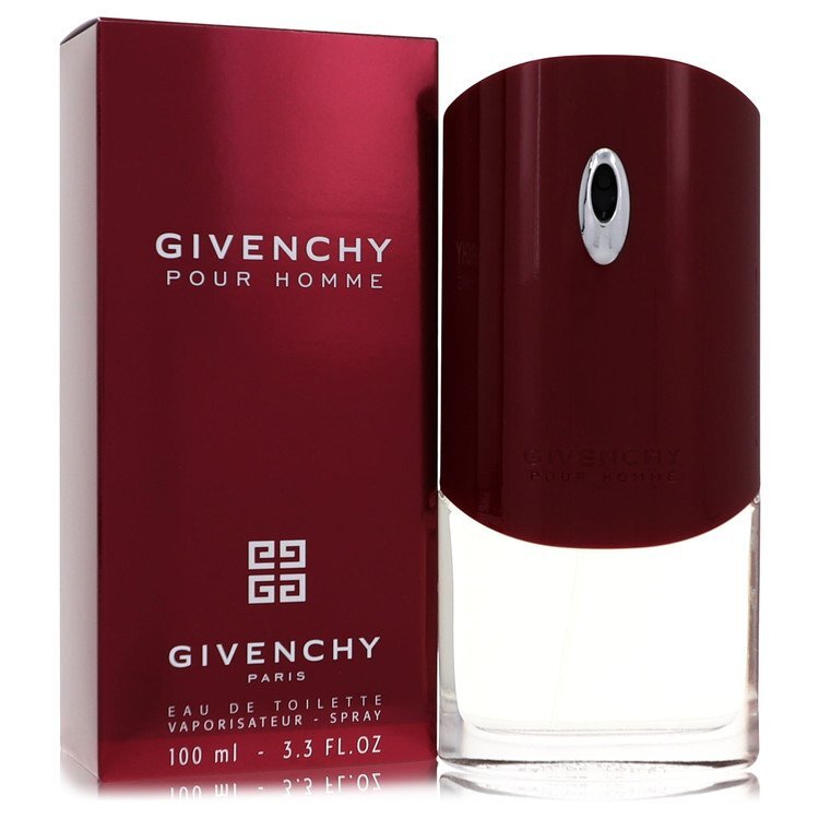 Givenchy Purple Box Eau de Toilette spray for men, 3.3 oz, featuring sleek bottle design and purple packaging.