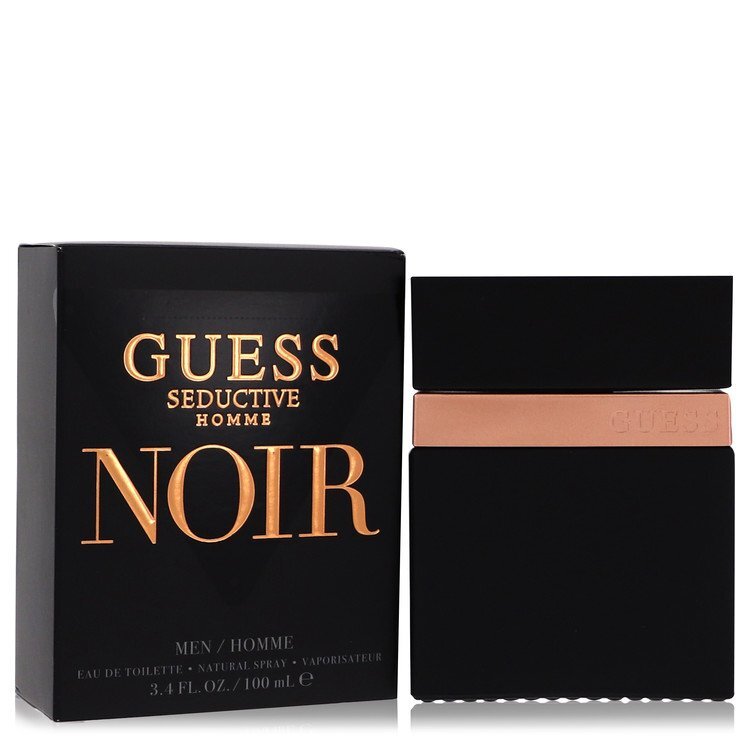 Guess Seductive Homme Noir men's Eau de Toilette spray in 3.4 oz bottle, featuring sleek black packaging and modern design.