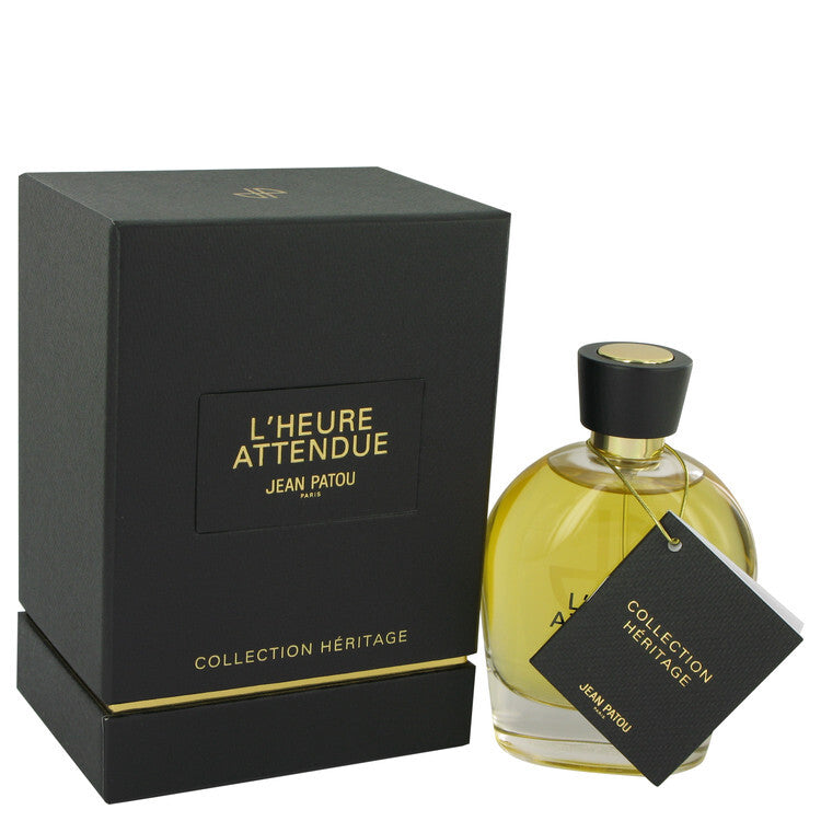 L'Heure Attendue Jean Patou Eau De Parfum spray for women, 3.3 oz bottle with elegant design and floral fragrance details.
