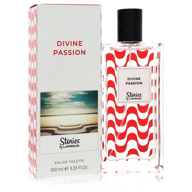 Lapidus Divine Passion Eau De Toilette spray for women, 3.3 oz, with elegant bottle design and floral fragrance accents.