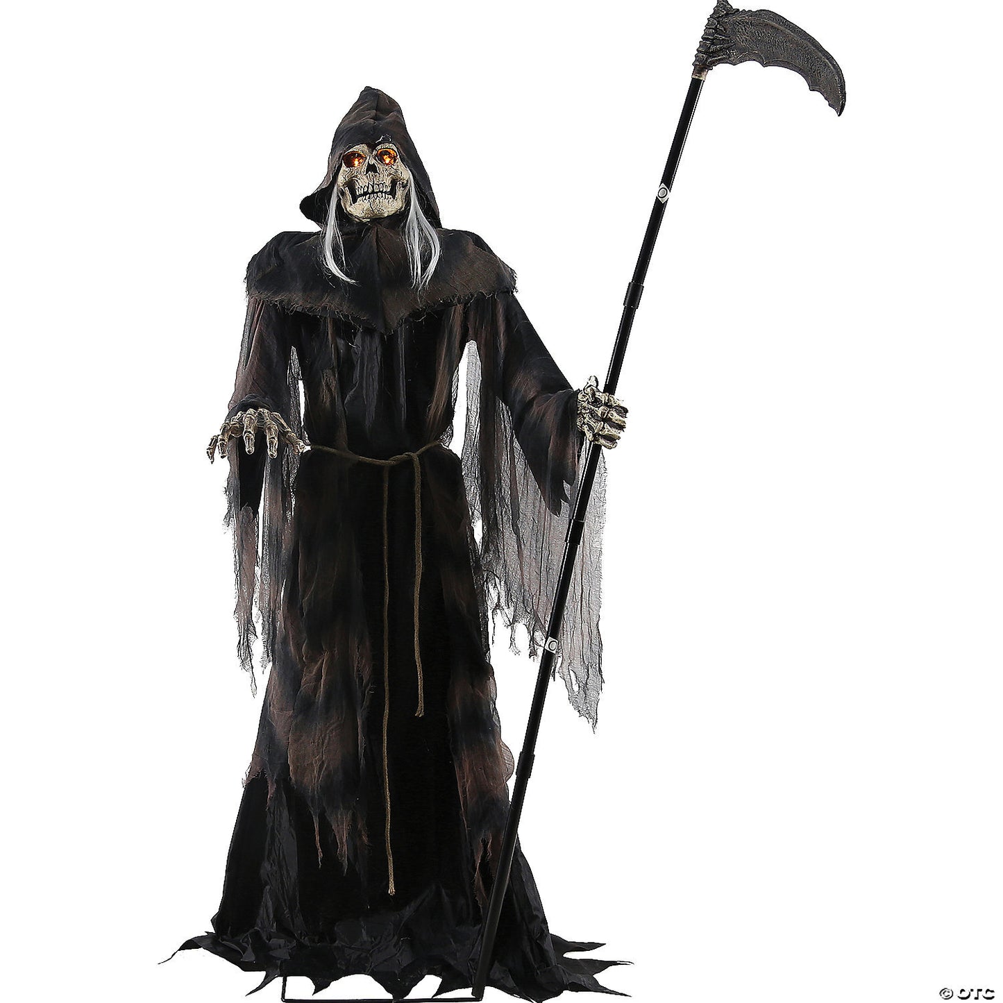 Large animated lunging reaper prop by American Smart WB, detailed spooky Halloween figure for haunted displays.