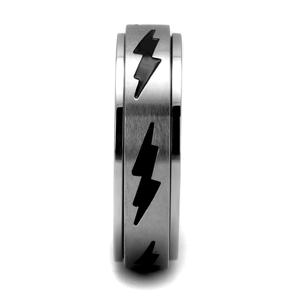 Men's high-polished stainless steel ring with black epoxy in jet color, American Smart WB.