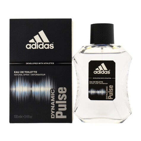 American Smart men's cologne bottle of Adidas Dynamic Pulse Eau De Toilette, sleek design, close-up shot.