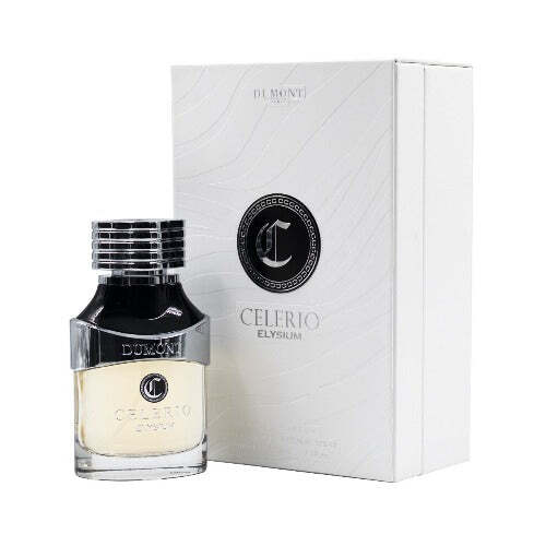 American Smart Dumont Celerio Elysium men's cologne bottle on a white background, showcasing the Eau De Parfum packaging.