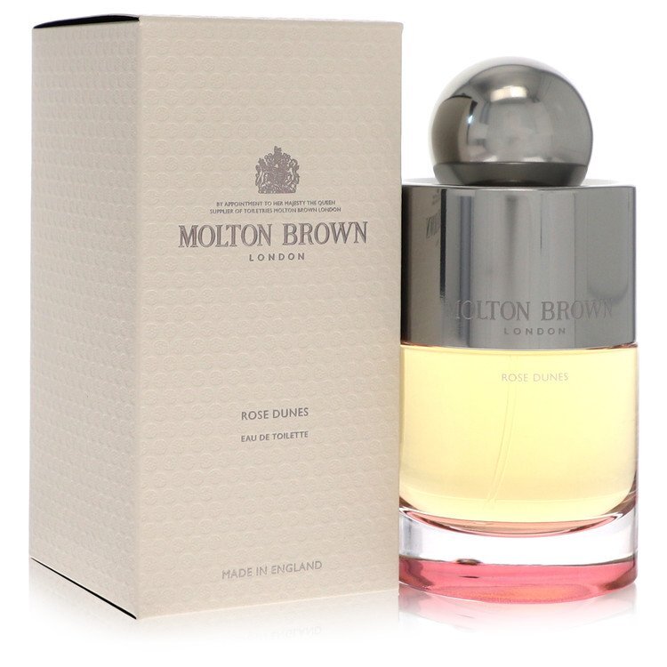 Molton Brown Rose Dunes Eau De Toilette spray in 3.3 oz bottle, unisex fragrance with floral and woody notes.