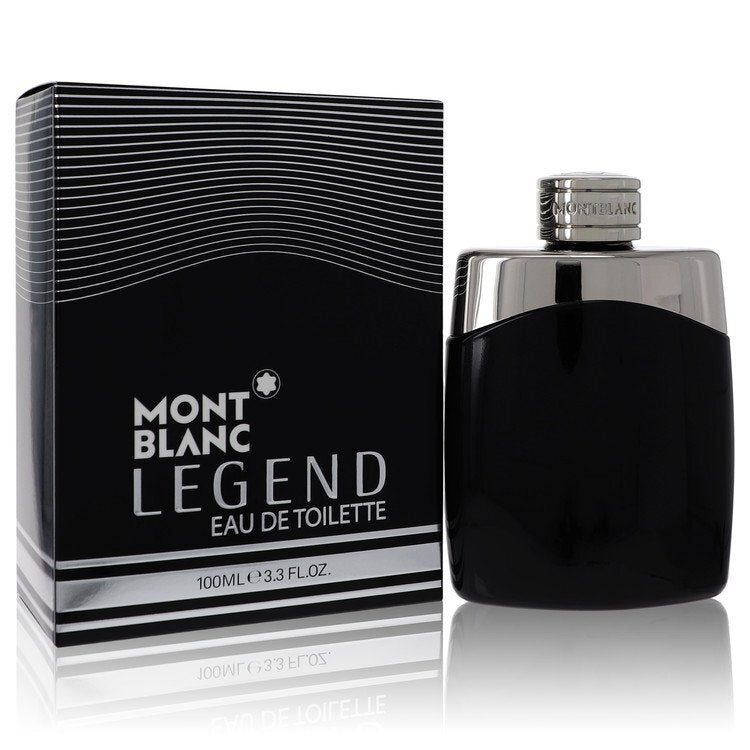 MontBlanc Legend men's Eau De Toilette spray bottle, 3.4 oz, with sleek packaging and brand logo visible.