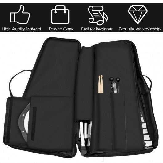American Smart 30 Notes Percussion set with practice pad, mallets, sticks, and stand for musical instrument practice and performance.