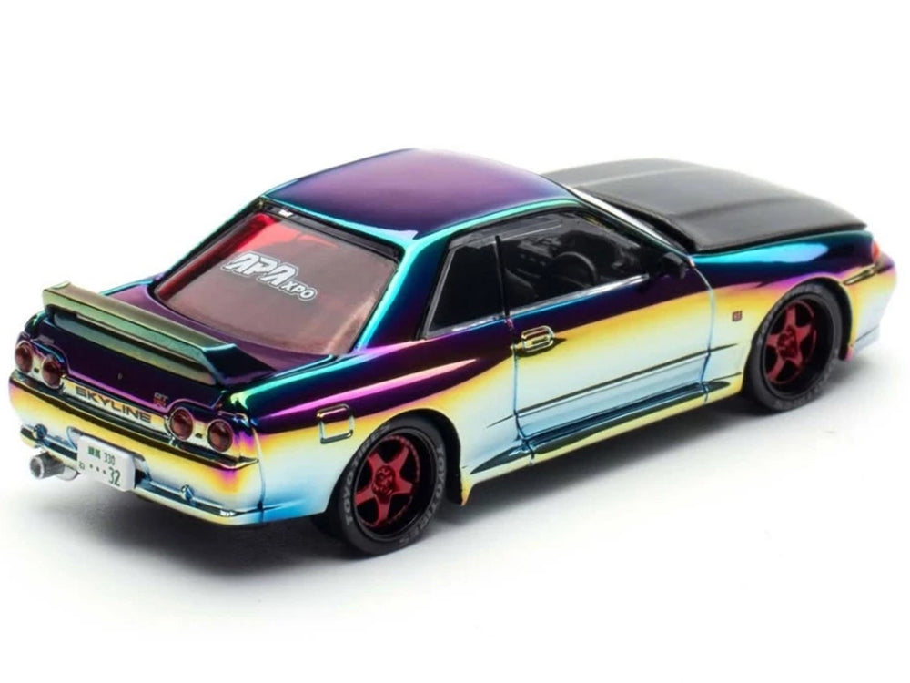 Skyline GT-R (BNR32) RHD (Right Hand Drive) Chameleon Chrome with Carbon Hood "APA XPO 2025 Exclusive 1/64 Diecast Model Car by Pop Race - American Smart