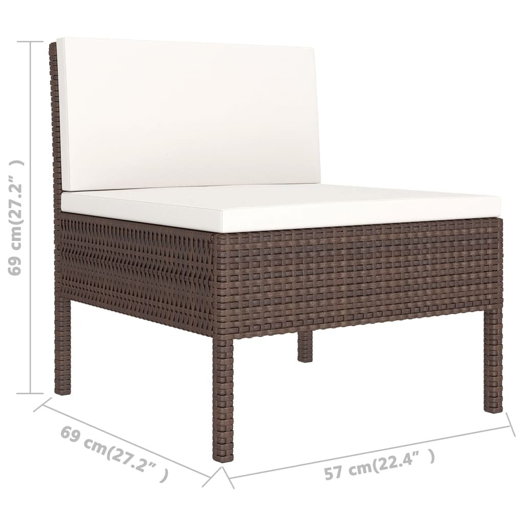 Six-piece outdoor patio lounge set with brown poly rattan frames and cushions by American Smart.