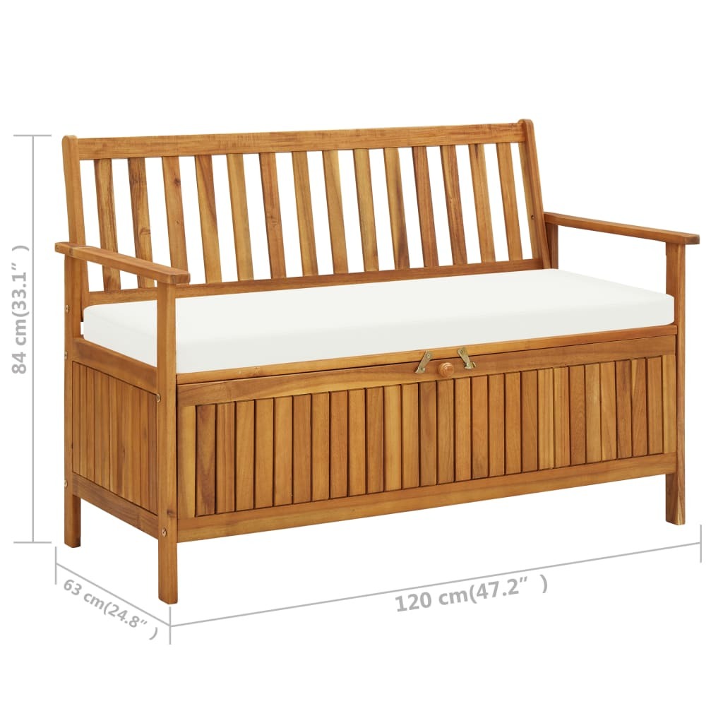 American Smart outdoor patio storage bench made of solid acacia wood, 47.2x24.8x33.1 inches, for outdoor seating and storage.