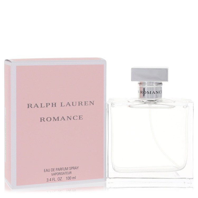 Ralph Lauren Romance Eau De Parfum spray for women, 3.4 oz, with floral and elegant fragrance bottle.