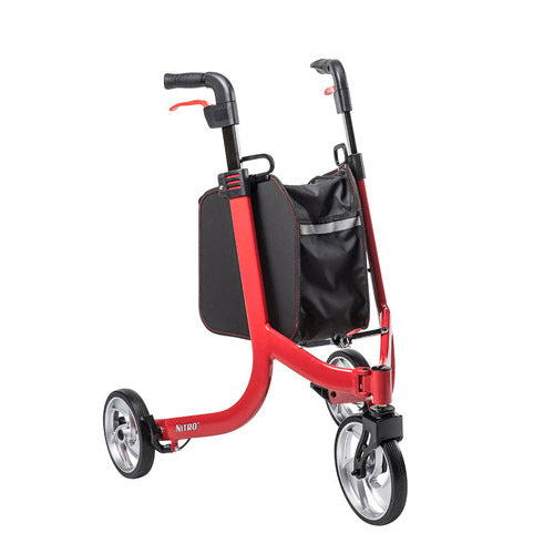 American Smart Nitro 3-Wheel Folding Aluminum Rollator with padded seat, hand brakes, and lightweight frame for mobility support.