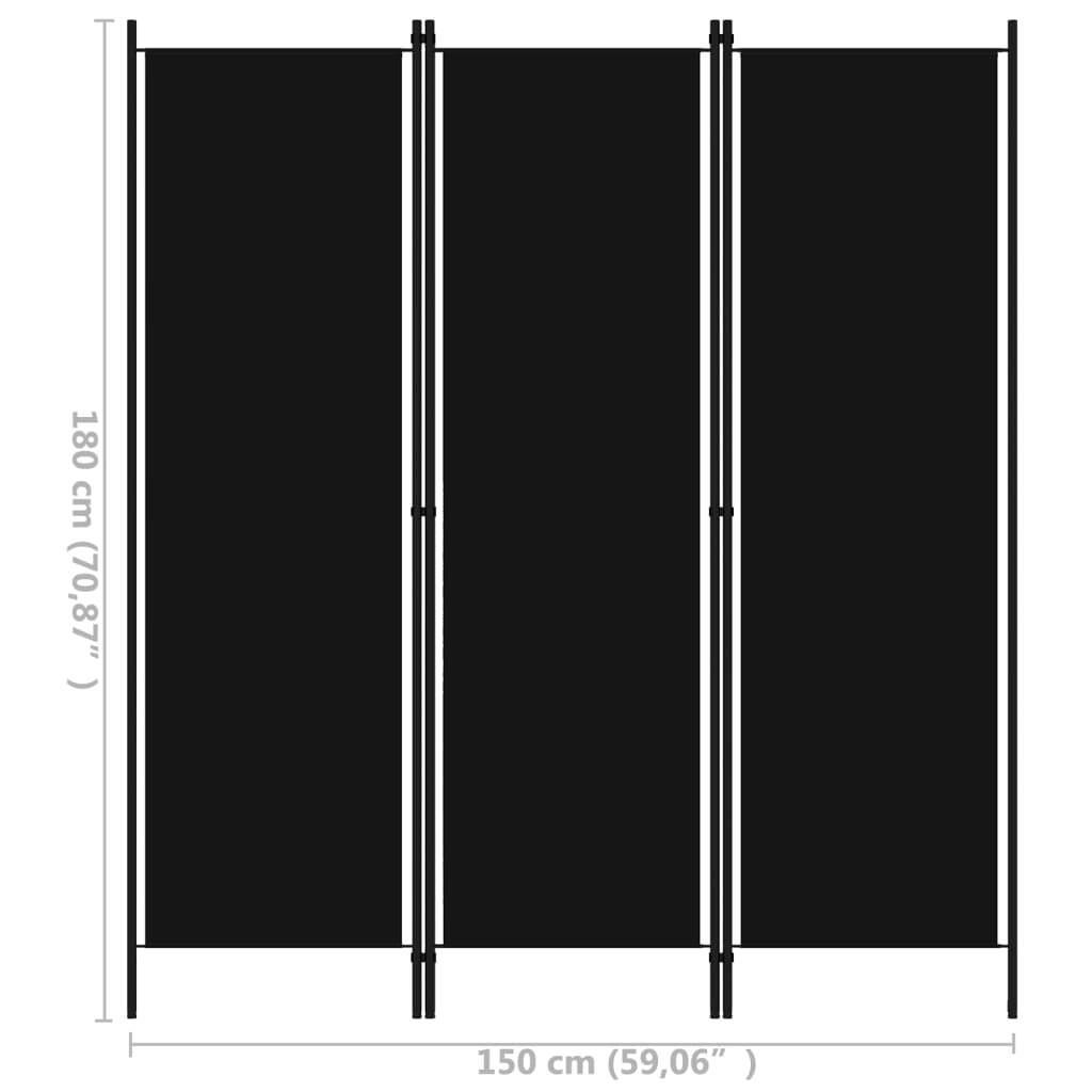 Black 3-panel room divider from American Smart WB, measuring 59.1 by 70.9 inches, with sleek, modern design.
