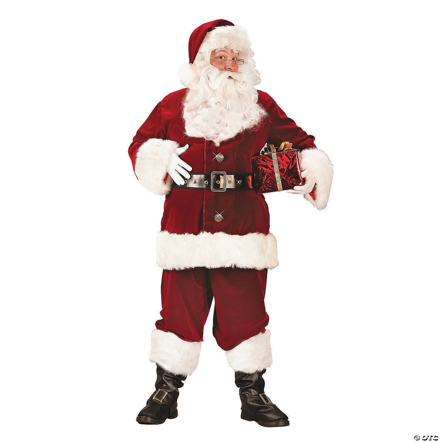Super deluxe Santa suit by American Smart WB, featuring traditional red Santa costume with white trim and black belt details.