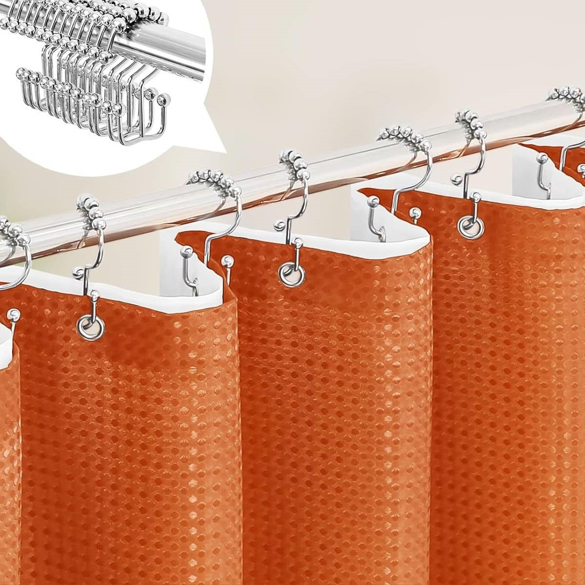 Burnt orange waffle textured shower curtain set with liner, 72 inches wide and 72 inches tall, by American Smart WB.