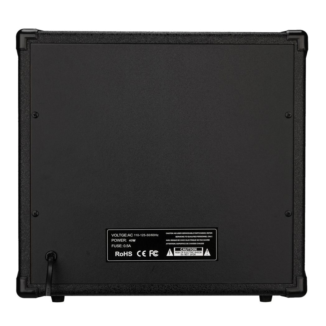 Black Glarry GBA-40 40W electric bass amplifier with control knobs and speaker grille, ideal for music practice and performance.