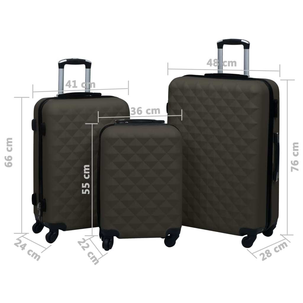 Three anthracite ABS hardcase trolley suitcases set from American Smart WB, featuring durable wheels and sleek travel design.