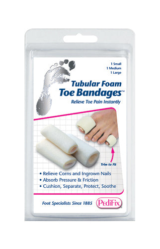 Large American Smart Tubular Foam Toe Bandage immobilizer in a pack of 3, designed to support and protect toes.
