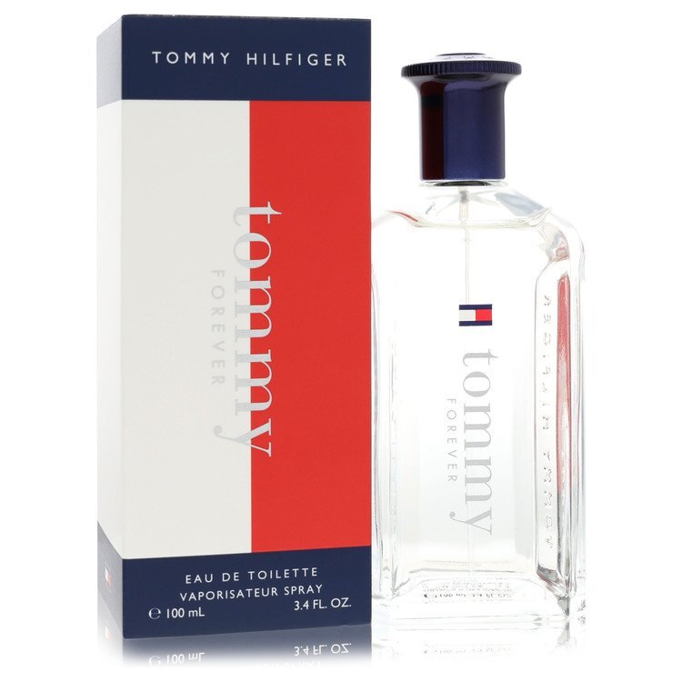 Tommy Hilfiger Forever men's Eau De Toilette spray 3.4 oz bottle, with sleek design and branding visible.