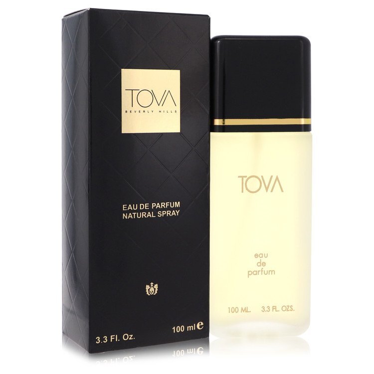 Tova Beverly Hills Eau De Parfum spray for women in black packaging, 3.3 oz, showing the original perfume bottle.