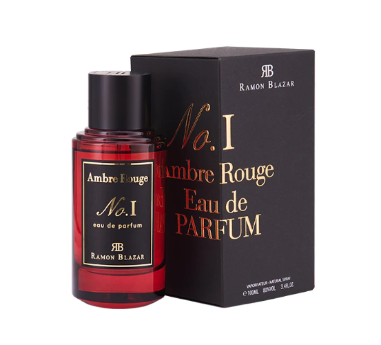 Unisex Dumont No. 1 Ambre Rouge Eau De Parfum bottle with amber-colored liquid, sleek design, and minimalist branding.